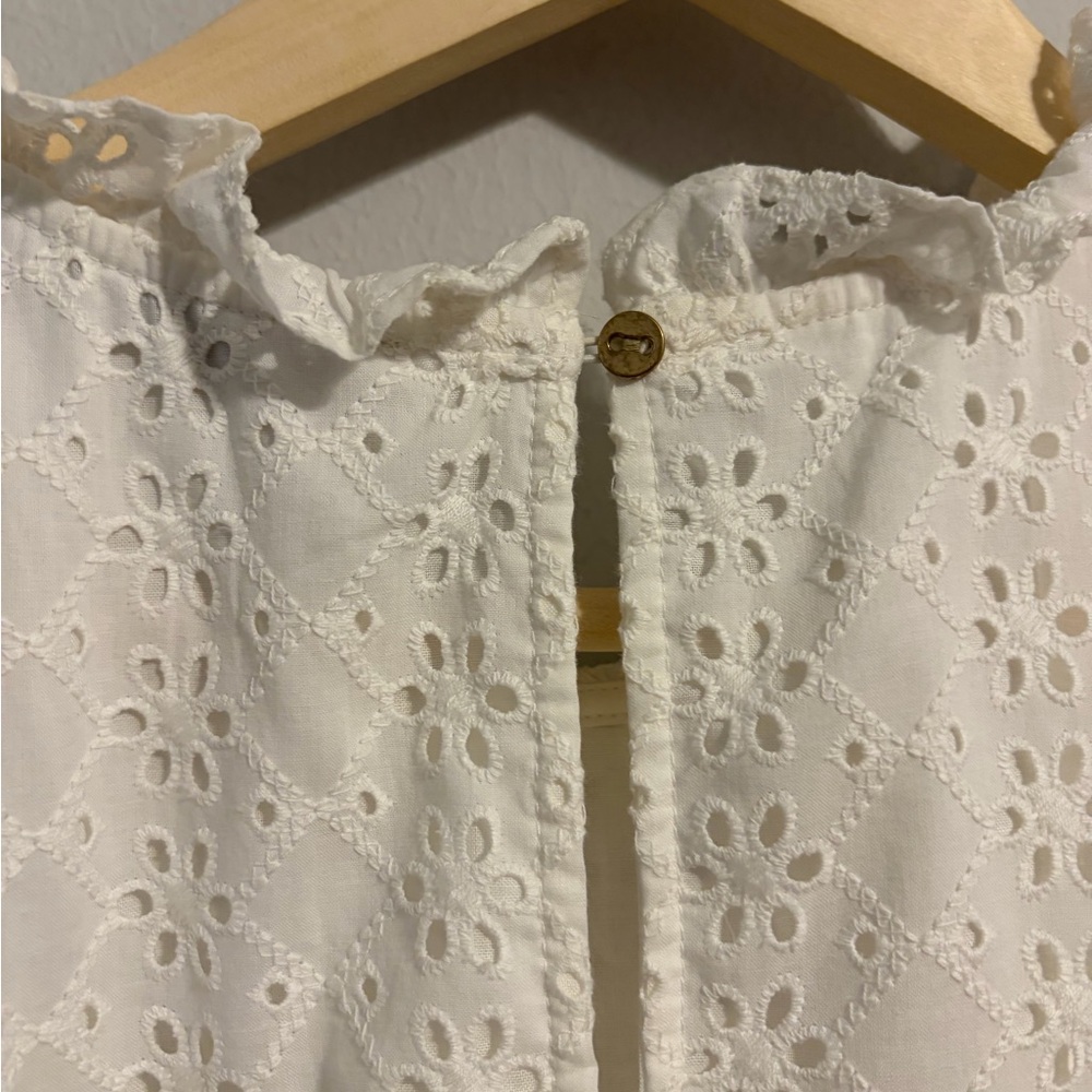 LOFT Eyelet Tiered Swing Dress White Preppy Size XL Lagenlook  Relaxed Fit - Picture 8 of 10